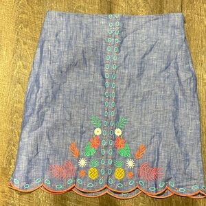 NWT Talbots Floral Pineapple Embroidered Linen Cotton Blend Skirt Size 8